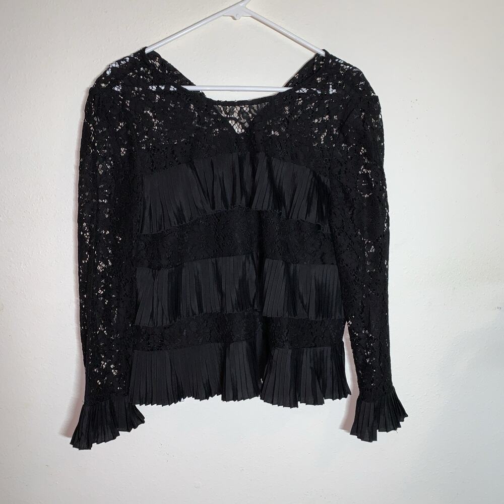J.Crew Blouse Size Medium Black Ruffles Lace Long Sleeve Holiday Top Fairy Goth